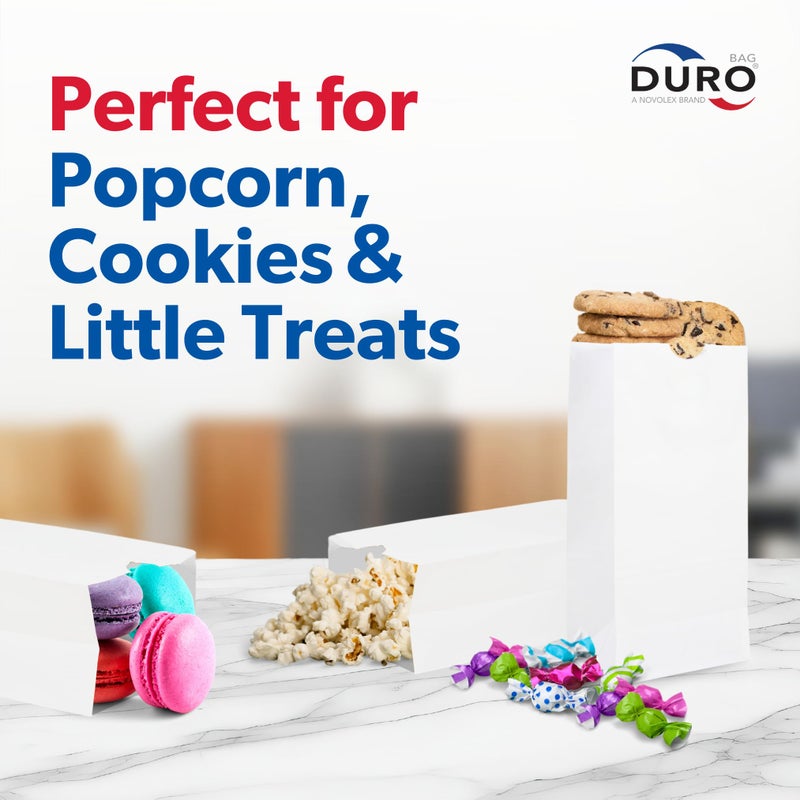 DURO 2# White Paper Popcorn Bags 25-Count, Bulk Small White Paper Bags Lunch Size 4.31 x 2.43 x 7.87 Inches, Dubl Life SOS Paperbag for Candy, Cookies, Sandwich, Snacks & Treats - Image 5